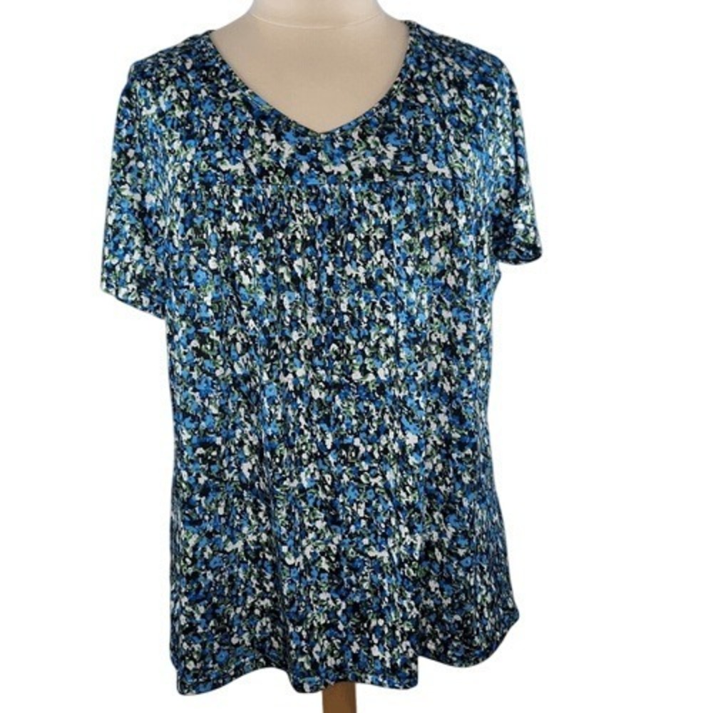 Wesso Blue Floral Short Sleeved Blouse - Picture 1 of 12